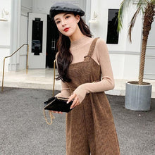 画像をギャラリービューアに読み込む, 無地気質長袖ニットカジュアルコーデしやすいトップス&無地オールインワン·サロペットセットアップ