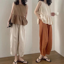 画像をギャラリービューアに読み込む, 3カラー選択ノースリーブフレア裾トップス&カジュアルパンツセットアップ