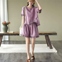 画像をギャラリービューアに読み込む, デザインスタイル不規則レース切り替えトップス&無地レース切り替え着痩せ効果ワイドレッグショーツセットアップ