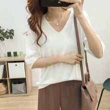 画像をギャラリービューアに読み込む, 人気沸騰ニットvネック半袖トップス