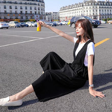 画像をギャラリービューアに読み込む, 無地気質半袖Tシャツ・ブラウス&ブラック無地オールインワンサロペット