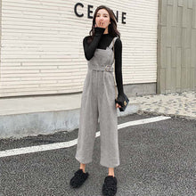 画像をギャラリービューアに読み込む, 無地気質長袖ニットカジュアルコーデしやすいトップス&無地オールインワン·サロペットセットアップ