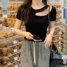 画像をギャラリービューアに読み込む, ショルダー肩開きデザイン半袖シンプル日常Tシャツトップス