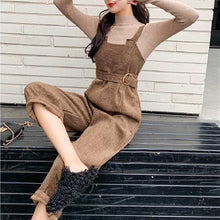 画像をギャラリービューアに読み込む, 無地気質長袖ニットカジュアルコーデしやすいトップス&無地オールインワン·サロペットセットアップ
