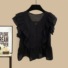 画像をギャラリービューアに読み込む, フレア裾黒ブラウストップス&ハイウエストショートパンツセットアップ