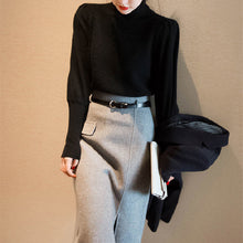 画像をギャラリービューアに読み込む, 気質よいハイネック無地セーター&2colorsスリットロングスカートセットアップ