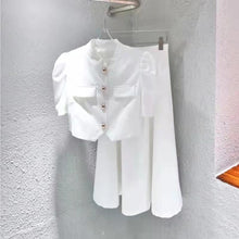 画像をギャラリービューアに読み込む, ボタン飾る無地コーデしやすいスーツアウター&無地ハイウエストロングスカートセットアップ