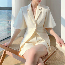 画像をギャラリービューアに読み込む, ギャザーデザインパフスリーブ半袖アウター&ショートパンツセットアップ