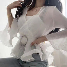 画像をギャラリービューアに読み込む, 絶対欲しい優しい気質トランペットスリーブフリル裾ファッション合わせやすいシャツ・ブラウストップス