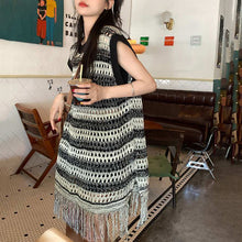 画像をギャラリービューアに読み込む, ニットタッセル配色切替ノースリーブベストワンピース