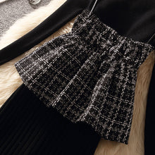 画像をギャラリービューアに読み込む, 三点セット2カラーチェック柄ベスト&無地ニットトップス&合わせやすいスカートセットアップ