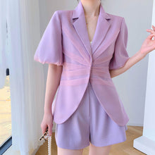 画像をギャラリービューアに読み込む, ギャザーデザインパフスリーブ半袖アウター&ショートパンツセットアップ