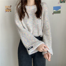 画像をギャラリービューアに読み込む, 4カラー選択韓国風無地気質長袖不規則デザインスタイルゆったりカジュアルニットセータートップス