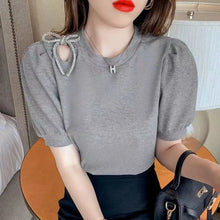 画像をギャラリービューアに読み込む, 肩開き蝶結びパフスリーブTシャツトップス