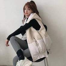画像をギャラリービューアに読み込む, ラムフリース切替中綿ベストアウター2カラー選択フード付き