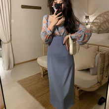 画像をギャラリービューアに読み込む, 優しい気質女性ファッション花柄切り替え長袖ファッションロングデートワンピース