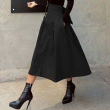 画像をギャラリービューアに読み込む, 無地気質蝶結びハイウエスト着痩せ効果ロングスイングAラインスカート