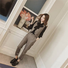 画像をギャラリービューアに読み込む, 韓国風三点セットリボン付きシャツ&合わせやすいベスト&ロングパンツセットアップ