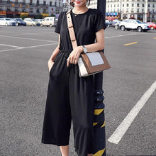 画像をギャラリービューアに読み込む, 無地気質半袖Tシャツ・ブラウス&ブラック無地オールインワンサロペット