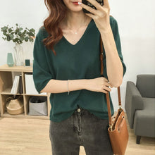 画像をギャラリービューアに読み込む, 人気沸騰ニットvネック半袖トップス