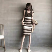 画像をギャラリービューアに読み込む, ストライプ配色着痩せ効果ニット スリングワンピース&無地コーデしやすいニットセータートップスセットアップ