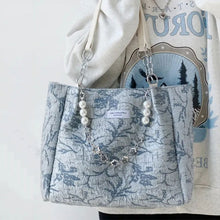 画像をギャラリービューアに読み込む, ビーズ付き飾り花柄トートバッグ大容量バッグ3カラー選択
