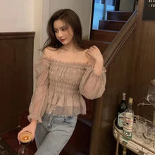 画像をギャラリービューアに読み込む, 手触り良くフリル裾メッシュデザインスタイル長袖コーデしやすいシャツ・ブラウストップス