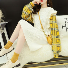 画像をギャラリービューアに読み込む, 秋冬フェイクレイヤードチェック柄切り替えニットセーターワンピース