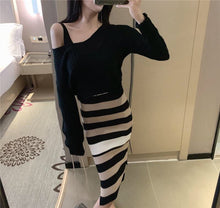 画像をギャラリービューアに読み込む, Vネックニットトップス&配色切替ノースリーブニットワンピースセットアップ