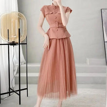 画像をギャラリービューアに読み込む, フレンチ袖トップス&メッシュプリーツスカートセットアップ