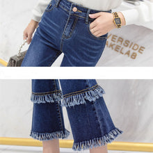 画像をギャラリービューアに読み込む, マクラメ裾ラッパズボンハイウエスト着痩せ効果デニムパンツボトムス