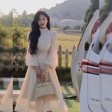 画像をギャラリービューアに読み込む, パフスリープリボンシースルー袖デートワンピース