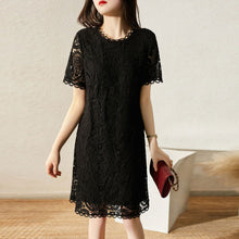 画像をギャラリービューアに読み込む, フランス気質レース切り替え透かし彫り無地着痩せ効果カジュアルワンピース