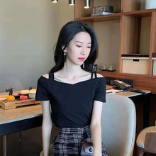 画像をギャラリービューアに読み込む, オフショルダーTシャツ 着痩せ効果半袖無地シャツ・ブラウス