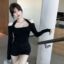 画像をギャラリービューアに読み込む, ホルターネック無地セクシーTシャツトップス