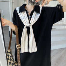 画像をギャラリービューアに読み込む, ストライプケープ切替取り外し可能半袖カジュアルワンピースTシャツワンピース