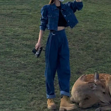 画像をギャラリービューアに読み込む, デニムコートショートタイプ&カジュアルデニムパンツジーンパンツセットアップけだるい風