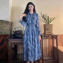 画像をギャラリービューアに読み込む, 花柄高級感フリル裾切り替えエレガント女性ファッション着痩せ効果ロングデートワンピース