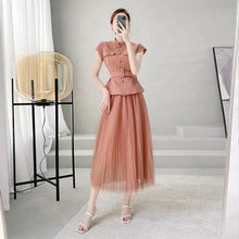 画像をギャラリービューアに読み込む, フレンチ袖トップス&メッシュプリーツスカートセットアップ