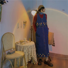 画像をギャラリービューアに読み込む, 刺繍花柄デニムベストワンピースカジュアルワンピース