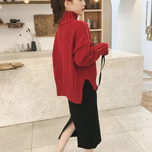 画像をギャラリービューアに読み込む, 3カラー選択ハイネック無地ニットセーター&Hライン黒ニットスカートセットアップ