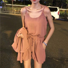 画像をギャラリービューアに読み込む, カーディガン&キャミソール&ショートパンツ3点セットアップ