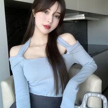 画像をギャラリービューアに読み込む, ホルターネック無地セクシーTシャツトップス