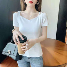 画像をギャラリービューアに読み込む, オフショルダーTシャツ 着痩せ効果半袖無地シャツ・ブラウス