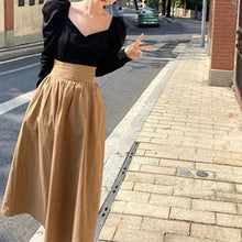 画像をギャラリービューアに読み込む, Vネックパフスリーブトップス&ロングAラインスカートセットアップ