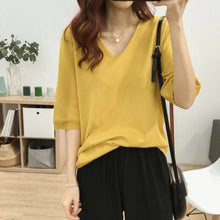 画像をギャラリービューアに読み込む, 人気沸騰ニットvネック半袖トップス