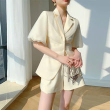 画像をギャラリービューアに読み込む, ギャザーデザインパフスリーブ半袖アウター&ショートパンツセットアップ