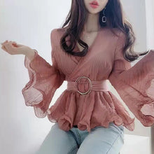 画像をギャラリービューアに読み込む, 絶対欲しい優しい気質トランペットスリーブフリル裾ファッション合わせやすいシャツ・ブラウストップス