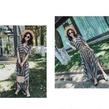 画像をギャラリービューアに読み込む, エスニック花柄シースルー不規則ワンピース旅行コーデ