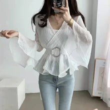 画像をギャラリービューアに読み込む, 絶対欲しい優しい気質トランペットスリーブフリル裾ファッション合わせやすいシャツ・ブラウストップス